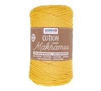 Glorex 5 1008 07 - Algodón Macramé 250 g 2 mm longitud 225 m amarillo mostaza hilo de algodón de triple torsión 100% algodón para ganchillo tricotar anudar y diseñar