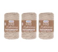Glorex 5 1008 50 - Lote de 3 cuerdas de macramé de algodón 80% y poliéster 20%, 250 g cada una en color tórtola, hilo de algodón trenzado triple de 2 mm