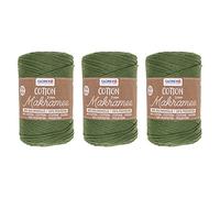 Glorex 5 1008 51 - Lote de 3 macramé de algodón 80% y 20% poliéster, 250 g cada uno en color oliva, hilo de algodón de triple torsión de 2 mm