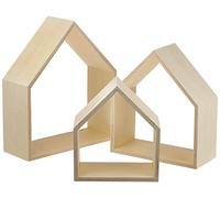 Glorex 6 1320 305-Marco de diseño Forma de casa 3 Piezas en 3 tamaños Diferentes Aprox. 26 x 30 x 10 cm 25 x 25 x 10 cm y 175 x 20 x 10 cm, Madera, Multicolor, One Size