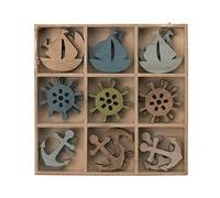 Glorex 6 1860 195-Juego de Madera marítimo 18 Piezas con velero timón y Ancla Aprox. 4 cm para Manualidades Creativas náuticas e Ideas de decoración, Holz, Multicolor, One Size