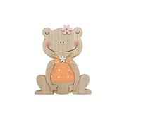 Glorex 6 1860 401-Rana Figura de pie con Camisa Naranja Aprox. 10 x 12 x 2 cm Decorada con Dos Flores, Madera, Multicolor, One Size