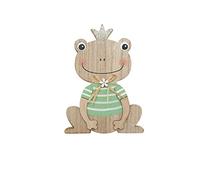 Glorex 6 1860 403-Rana Figura de pie con Camisa Verde Aprox. 95 x 14 x 2 cm Decorada con Flor y Corona Brillante, Madera, Multicolor, One Size