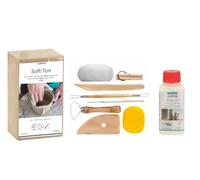 GLOREX 6 8075 299K - Set para creativos: arcilla blanda de 2500 g en blanco endurecible al aire o por cocción sellador de arcilla de 100 ml y un set de 8 piezas con resistentes