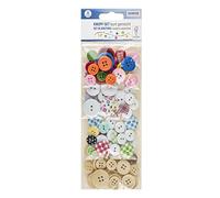 Glorex- Botones Surtidos 303-Juego Aprox Colores Mezclados en Diferentes tamaños de Madera 100% FSC para Manualidades artesanía bisutería, Multicolor, 72 pcs (6 1630 303)