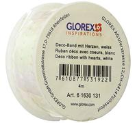 Glorex Cinta Decorativa con Corazones (4 m x 0,6 mm), Color Blanco, Deco-Band, 5.5 x 5.5 x 3 cm