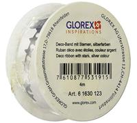 GLOREX Deco de Banda con Estrellas Rollo Plata Colores 4 mx0,6 mm, Plata, 5.5 x 5.5 x 3 cm