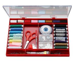 Glorex Surtido de Costura de 196 Piezas, en Caja de plástico, con Tijeras, Cinta métrica, Hilo, Botones, Dedo, Agujas, enhebrador, Cierres de Sujetador y imperdibles, Multicolor, desconocido