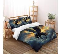 Gloria Atardecer Pegaso Juego De Ropa De Cama Estampado 3D Fantasía Animal Microfibra Suave con Cremallera Oculta para Niños,Niñas,Adolescentes Tamaño Double（200x200cm）