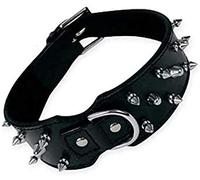 GLORIA Collar Piel Negra 3 Filas Pinchos 60CM