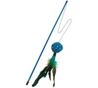 Gloria - Juguete para Gatos - Juguete de Gatos Interactivo - Accesorio para Gatos - Modelo Crux - Tamaño 46 cm - Color Azul - Diseño en Forma de Caña - Decoración con Plumas y Bola