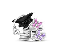 Glorioso Charm de cuentas de graduación, accesorio de pulsera con dijes chapado en plata, collar de pulsera Pandora compatible con, regalo para mujeres