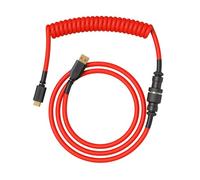 Glorious Gaming - Cable Espiralado Premium para Teclados: USB-A a USB-C, Chapado en Oro, antienredos, Funda Doble Trenzada, Conector Aviador de 5 Pines, Crimson Red