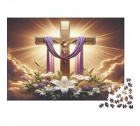 Glorious Cross with Butterflies and Lilies Puzzle Imposible,desafío para Adultos Juego Educativo 1000 Piezas Obra De Arte De Juego De para Adultos Y Niños 52x38cm/1000pcs
