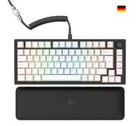 Glorious Gaming GMMK PRO 75% - Teclado gaming mecánico modular, TKL, carcasa de 1,5 kg, personalizable, cable espiral, reposamuñecas, keycaps blancas, RGB, distribuciones QWERTZ alemán - Negro