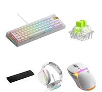 GLORIOUS GMMK 3 65% HE Teclado Blanco (US) + 36 Switches Raptor HE + Ratón Model O3 Inalámbrico Blanco + Auriculares GHS Eternal RGB + Reposamuñecas de Madera Ónice para Gaming