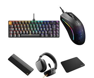 GLORIOUS Kit Iniciación Teclado GMMK 2 65% Negro (ES) + Ratón Model O 2 Mini + Auriculares GHS Eternal Estéreo + Alfombrilla Mediana Lisa + Reposamuñecas Madera Ónice Compacto