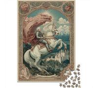 Glorious Knight on A White Caballo, Castle, Dragón 70x50cm/1000pcs Rompecabezas para Adultos - Juguete De Bricolaje