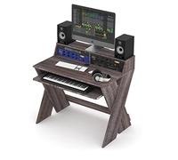 Glorious Sound Desk Compact Walnut - Estación de trabajo de estudio compacta de diseño inteligente con amplia superficie de trabajo, bandeja para teclado extraíble