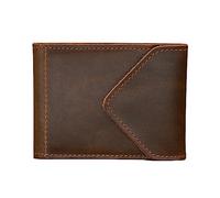 Glorixen Cartera de piel auténtica para hombre, soporte plegable vintage con clip para dinero, Marrón oscuro, 5 x 3.8 x 0.78 inches, Vintage