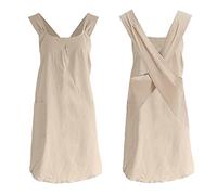 Glorlliant Halter Vendaje Cruzado Delantales, Color Sólido Algodón Lino Delantal con Bolsillos Grandes Estilo Japonés, Retro Literatura Babero Delantales Mujeres para Cocina Jardinería Florista Caqui