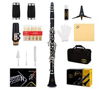 Glory GLY-PBK - Clarinete profesional de ebonita con 10 lengüetas, soporte, estuche duro, paño de limpieza, grasa de corcho, cepillo para boquilla y cepillo de almohadilla, color negro