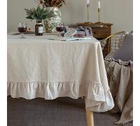 GLORY SEASON Mantel de algodón con Volantes Estilo Retro de Granja, Lavable, para Mesa Rectangular, Baby Shower, Cocina, Fiesta, decoración de Boda, Color Blanco, 52 x 70 Pulgadas