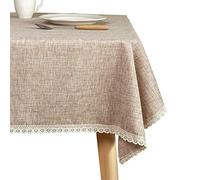Glory Season Mantel de arpillera de Lino sintético rústico, Lavable, Resistente, 60 x 102 Pulgadas, Rectangular, con Borde de Encaje, para decoración de Cocina y Comedor