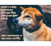 Glory To Dog Tarjeta de felicitación para el día del padre con Big Difference Between Dad Jokes and Bad Jokes