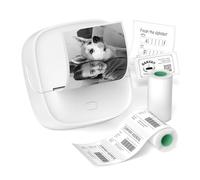 Gloryang Impresora de calcomanías, mini impresora térmica Bluetooth con 2 rollos de cinta de papel, etiquetadora portátil de bolsillo con aplicación inteligente para teléfono y tableta, color blanco