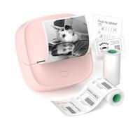 Gloryang Impresora de calcomanías, mini impresora térmica Bluetooth con 2 rollos de cinta de papel, etiquetadora portátil de bolsillo con aplicación inteligente para teléfono y tableta, color rosa