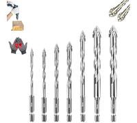 Gloryboom Drill Bit Set, Gloryboom New Four-Flute Sawtooth Eccentric Drill Bits, Multifunctional Wear-Resistant Masonry Drillbits Tap, for Metal, Stone, Concrete (Silver,3*4*5*6*8*10*12mm)