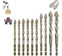 Gloryboom Drill Bit Set, Gloryboom New Four-Flute Sawtooth Eccentric Drill Bits, Multifunctional Wear-Resistant Masonry Drillbits Tap, for Metal, Stone, Concrete (Gold,5*5*6*6*6*6*8*8*10*12)