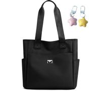 Gloryboom Shoulder Bag for Women, Large Capacity Waterproof Multi Pockets Nylon Tote Bag Travel Purse for Work (Black)
