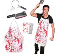 Gloryit Disfraz de carnicero de Halloween,Halloween Unisex Accesorios de Disfraces de Terror, Sangrienta Delantal de Chef, Accesorios de SimulacióN, Pegatinas Cicatriz
