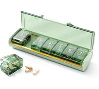 Glosen Pastillero Semanal 7 Días, Pastillero Grande con 7 Compartimentos Desmontables, Pastillero de Viaje, Pastilleros Semanales 1 toma, Pill Box para Vitaminas, Medicamentos y Suplementos (Verde)