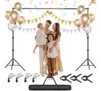 GloShooting Kit de soporte para fotografía de fondo, 8.5 x 10 pies ajustable, sistema de apoyo para fotografía profesional estudio fotográfico con abrazadera de muselina y clips paquete