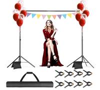 GLOSHOOTING Soporte de telón de Fondo, 10 x 7 pies (Ancho x Alto), Kit de Soporte Ajustable con 2 Barras transversales, 8 Abrazaderas de telón de Fondo, 2 Bolsas de Arena y Bolsa de Transporte para