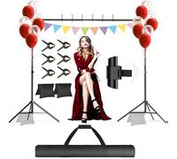 GLOSHOOTING Soporte de telón de fondo, estudio fotográfico y de video de 10 x 10 pies, soporte de fondo ajustable resistente, sistema de soporte de fondo para fiestas de fotografía, bodas