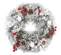 GLOSKIN Ghirlanda Natalizia, Ghirlandas Natalizia per Porta Blanca como la Nieve de 30CM, Equipada con Bayas y Piñas y 30 Ghirlanda Porta Natale LED de Color Blanco Cálido