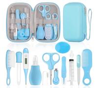 GLOSKIN Kit Bebe Recien Nacido, Juego de 13 Piezas, Cosas para Bebes Recien Nacidos,Equipado con Tijeras de Uñas, Peines y Otros Conjuntos de Atención de Seguridad para Bebés, Kit Higiene Bebe (Azul)