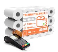 GLOSKIN Papel Termico 57 mm x 16 m x 40 mm, Papel Datafono,Cajero Automático y Lector de Tarjetas de Crédito Bobina Caliente, Terminal POS (30 Bobinas)