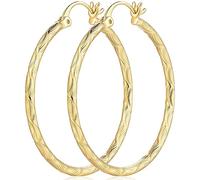 GLOSOLE Pendientes de aro grandes de oro de 14 quilates para mujer, hipoalergénicos, joyería de oro (35 mm x 2 mm), Plata de ley, Sin piedra preciosa