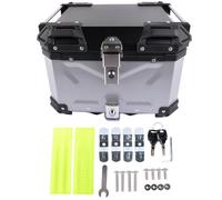 GLOSSY AUTO PARTS Caja Superior para Moto Plateada 45L Universal, Baúl Superior de Aluminio Impermeable para Moto, Maletero Portaequipajes con Doble Llave, Caja Trasera para Almacenar Casco