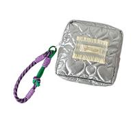 Glossy Silver Bowknot Decorated Hygiene Storage Bag Leakproof Portable Square Cosmetic Case for Daily Use and Trip Home Storage Fabric Organizers