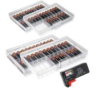 GlossyEnd Juego de 4 cajas de almacenamiento de baterías AA y dos AAA, caja de almacenamiento de batería, soporte de batería, transparente. Cada caja almacena 48 baterías