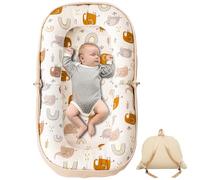 GloTika Tumbona para bebé, almohada plegable para nido infantil con alfombrilla de espuma viscoelástica suave, funda con patrón adorable, se convierte en mochila para un fácil viaje, 0-12 meses, color