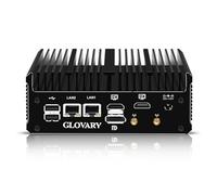Glovary Fanless Mini PC N100, 2 x 2.5GbE LAN Industrie PC, 4K 2HD DP 3 Display Home Office Mini Computer, Barebone NO RAM NO SSD, 2RS232 COM, 5USB, TypeC Port, WiFi, BT