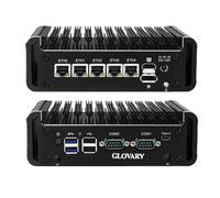 Glovary Mini PC Firewall Quad Core J6413, 5 x i226V 2.5GbE LAN Micro Fanless Industrial Computer, 2 x RS232 COM Port, AES-NI, HD+DP+USB-C 3 Display, 2USB3.0, 2 x SATA3.0, 16GB RAM 256GB SSD