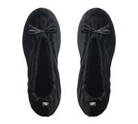 GLOVE STORY Pantuflas Bailarina de Interior para Mujer en Terciopelo con Suela de Cuero Suave - Material Suave y Cómodo - Pantuflas Bailarina Suaves para Mujer - Hechas a Mano (Negro M)